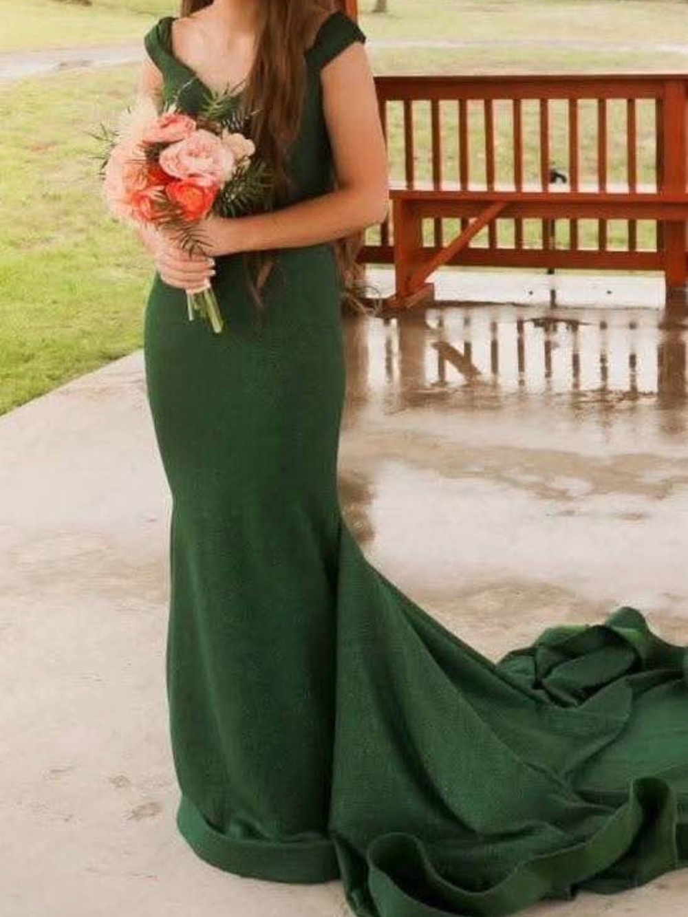 Jovani Green Off-Shoulder Mermaid Gown